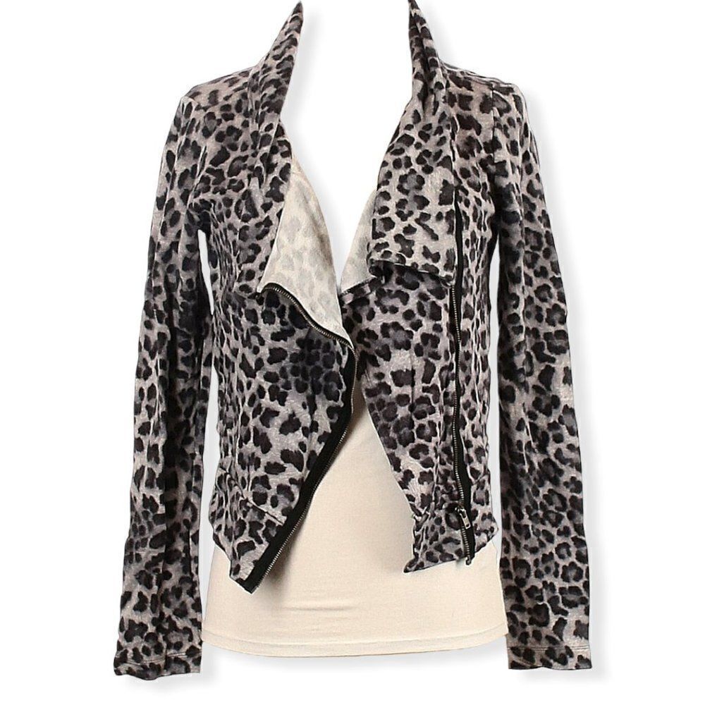 Anthropologie Bordeaux Small Animal Print Soft Motorcycle Jacket Black and Grey